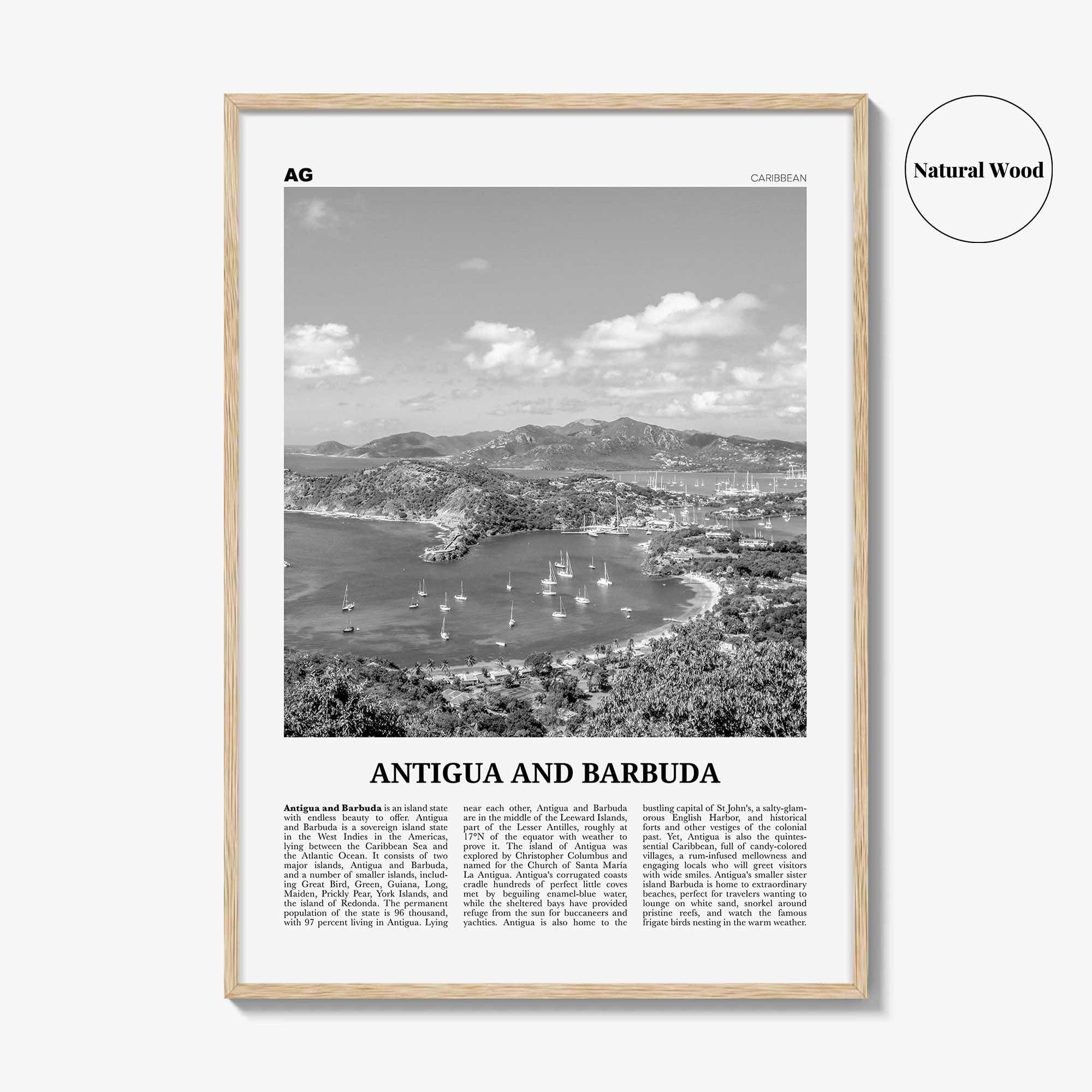 Antigua and Barbuda Print Black and White, Antigua and Barbuda Wall Art, Antigua and Barbuda Poster, St John's, Caribbean