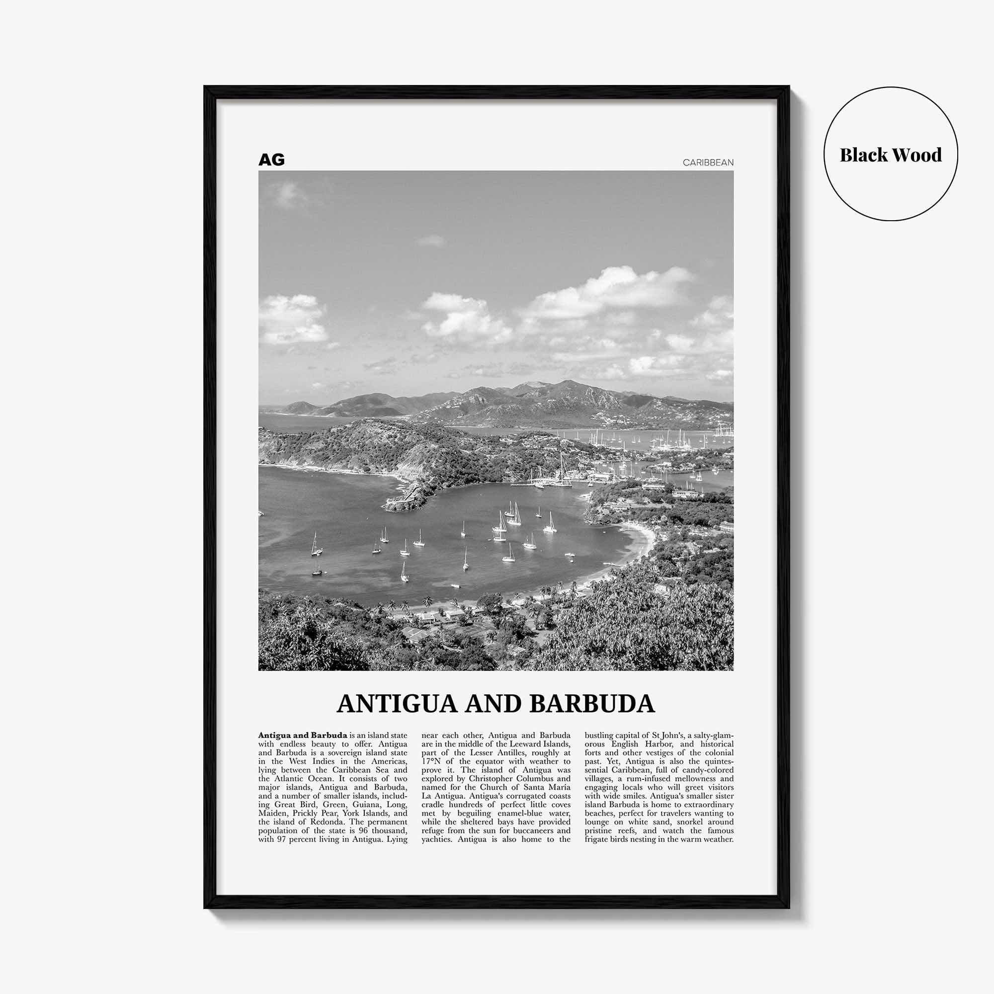 Antigua and Barbuda Print Black and White, Antigua and Barbuda Wall Art, Antigua and Barbuda Poster, St John's, Caribbean