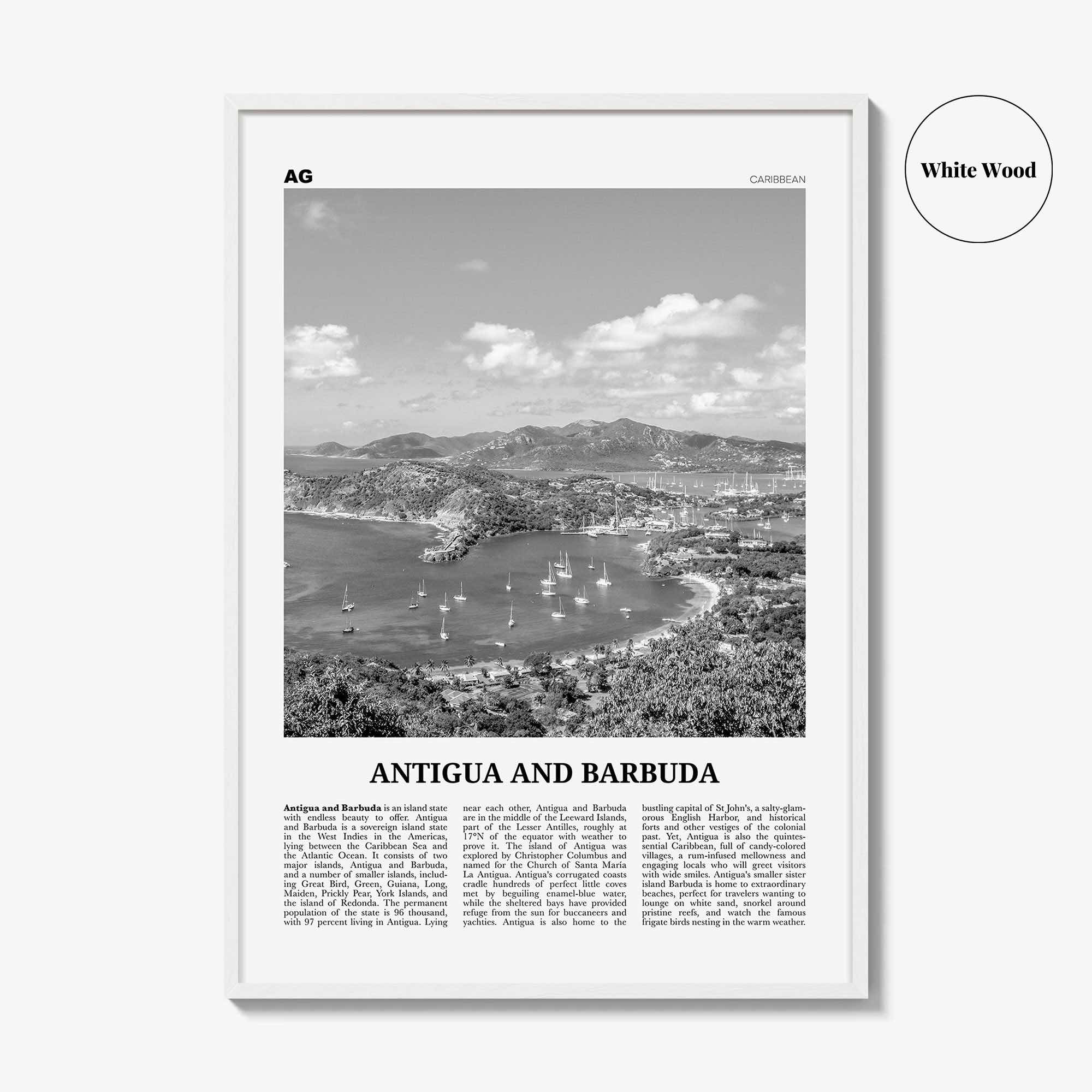 Antigua and Barbuda Print Black and White, Antigua and Barbuda Wall Art, Antigua and Barbuda Poster, St John's, Caribbean