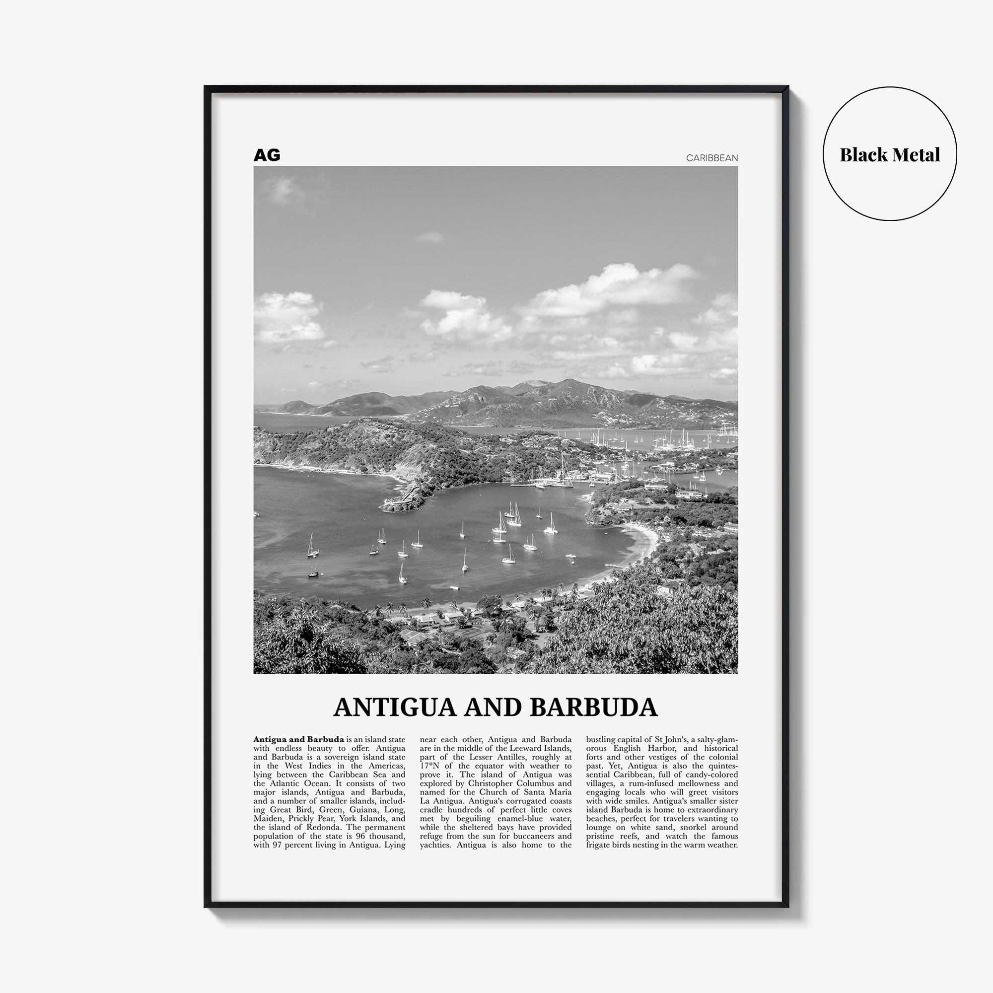 Antigua and Barbuda Print Black and White, Antigua and Barbuda Wall Art, Antigua and Barbuda Poster, St John's, Caribbean