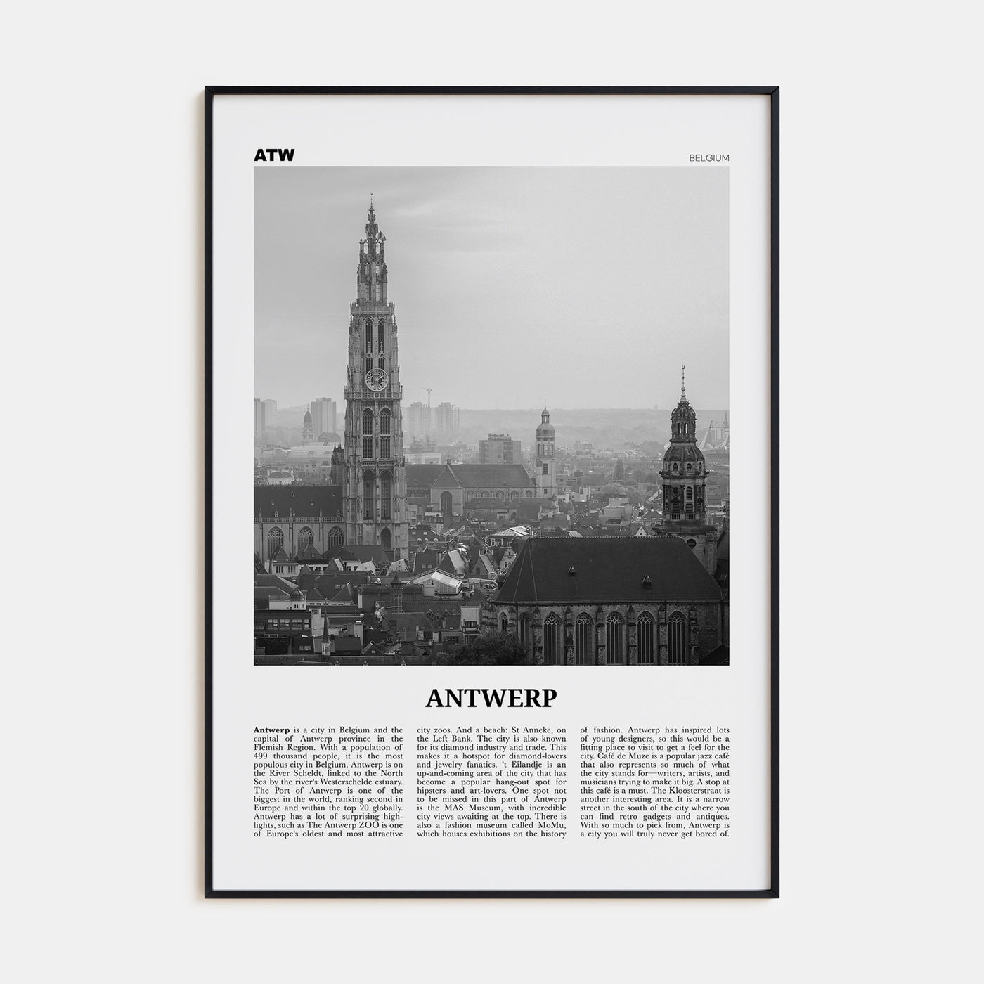 Antwerp Travel B&W Poster
