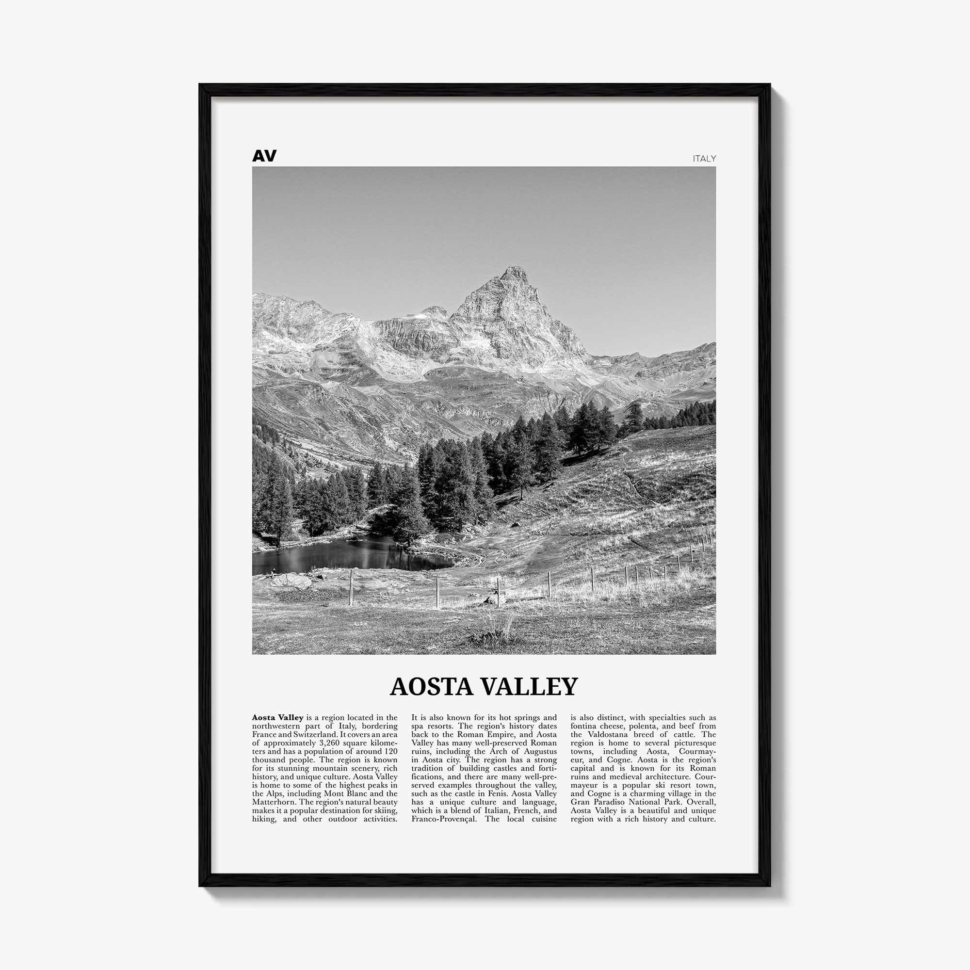 Aosta Valley Print Black and White, Aosta Valley Wall Art, Aosta Valley Poster, Aosta Valley Photo, Aosta Valley Décor, Aosta Valley Map