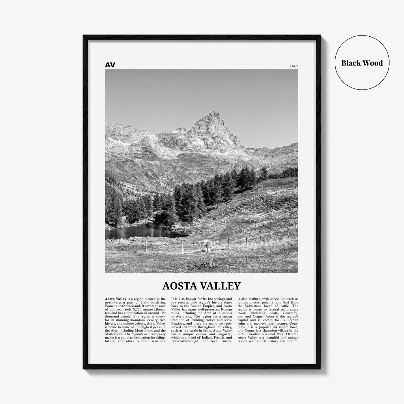 Aosta Valley Print Black and White, Aosta Valley Wall Art, Aosta Valley Poster, Aosta Valley Photo, Aosta Valley Décor, Aosta Valley Map