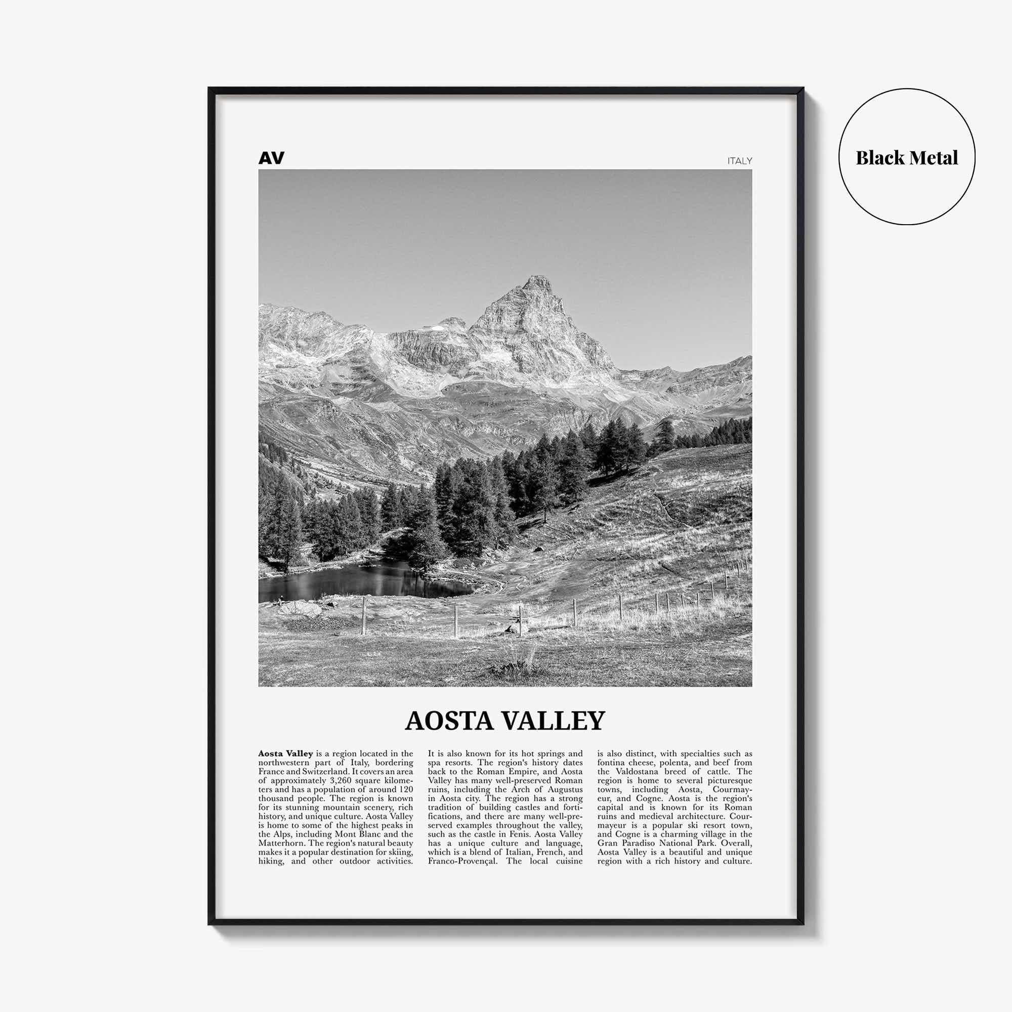 Aosta Valley Print Black and White, Aosta Valley Wall Art, Aosta Valley Poster, Aosta Valley Photo, Aosta Valley Décor, Aosta Valley Map