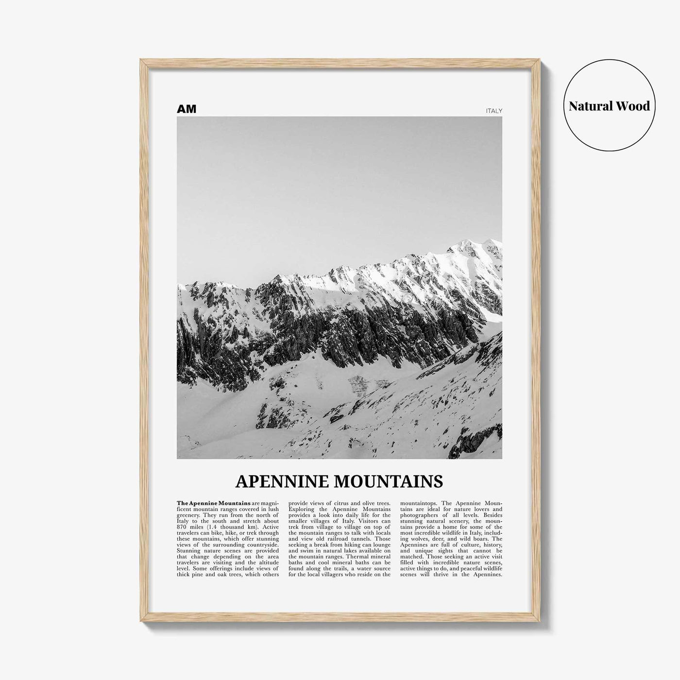 Apennine Mountains Print Black and White, Apennine Wall Art, Apennine Poster, Apennine Photo, Apennine Wall Décor, Apennine Map