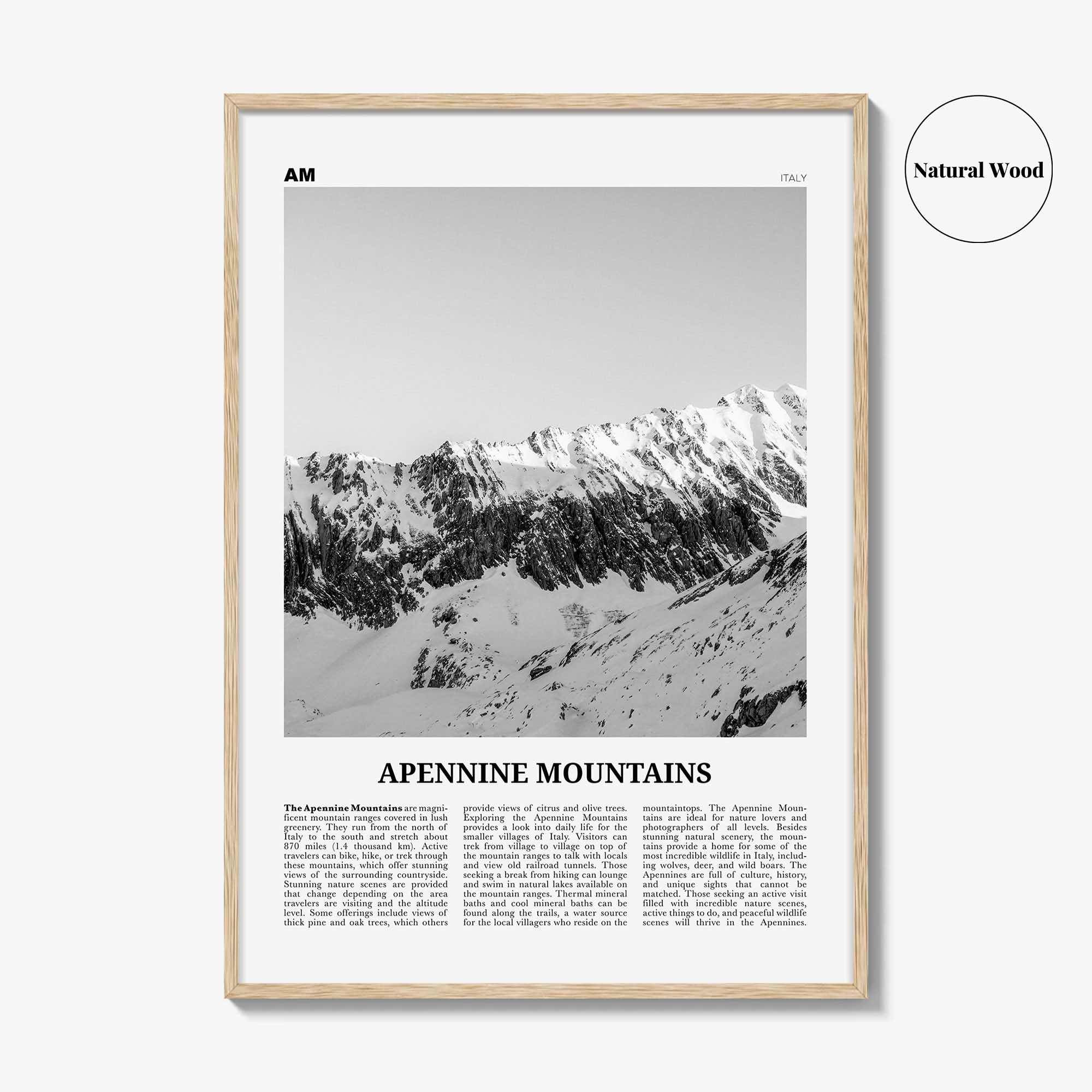 Apennine Mountains Print Black and White, Apennine Wall Art, Apennine Poster, Apennine Photo, Apennine Wall Décor, Apennine Map