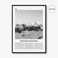 Apennine Mountains Print Black and White, Apennine Wall Art, Apennine Poster, Apennine Photo, Apennine Wall Décor, Apennine Map