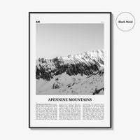 Apennine Mountains Print Black and White, Apennine Wall Art, Apennine Poster, Apennine Photo, Apennine Wall Décor, Apennine Map