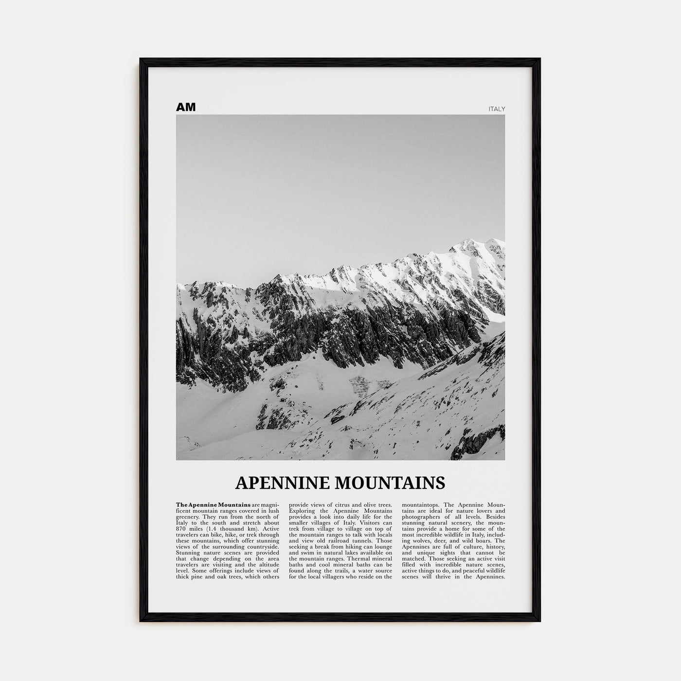Apennine Mountains Travel B&W Poster
