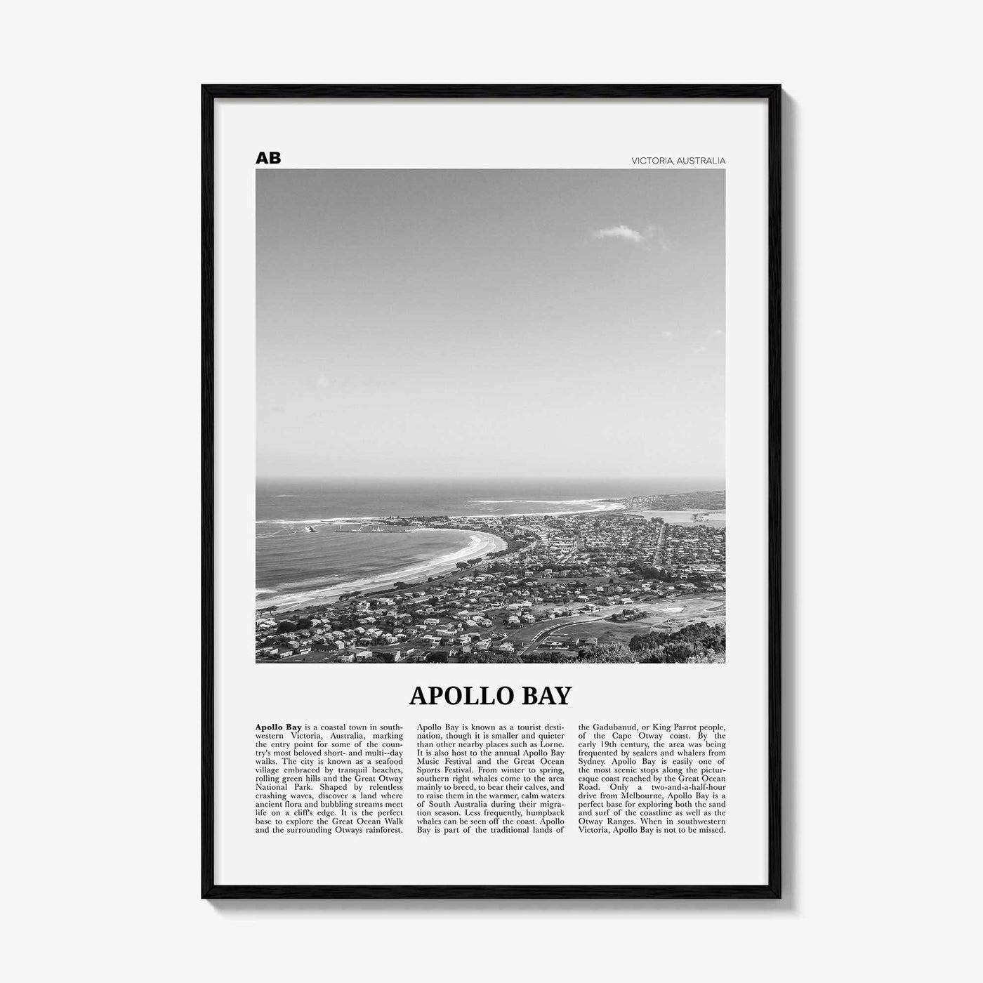 Apollo Bay Print Black and White, Apollo Bay Wall Art, Apollo Bay Poster, Apollo Bay Photo, Apollo Bay Wall Décor, Victoria, Australia