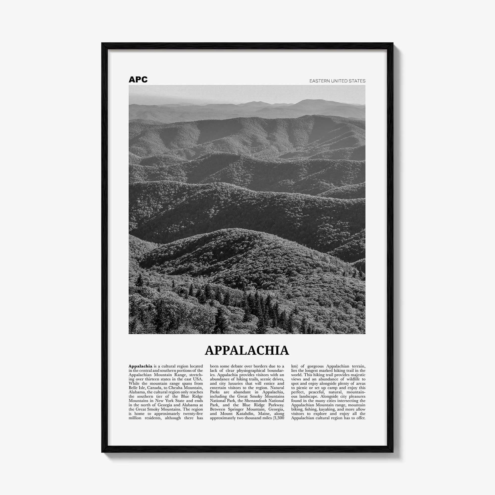 Appalachia Print Black and White, Appalachia Wall Art, Appalachia Poster, Appalachia Photo, Appalachia Map, Eastern United States