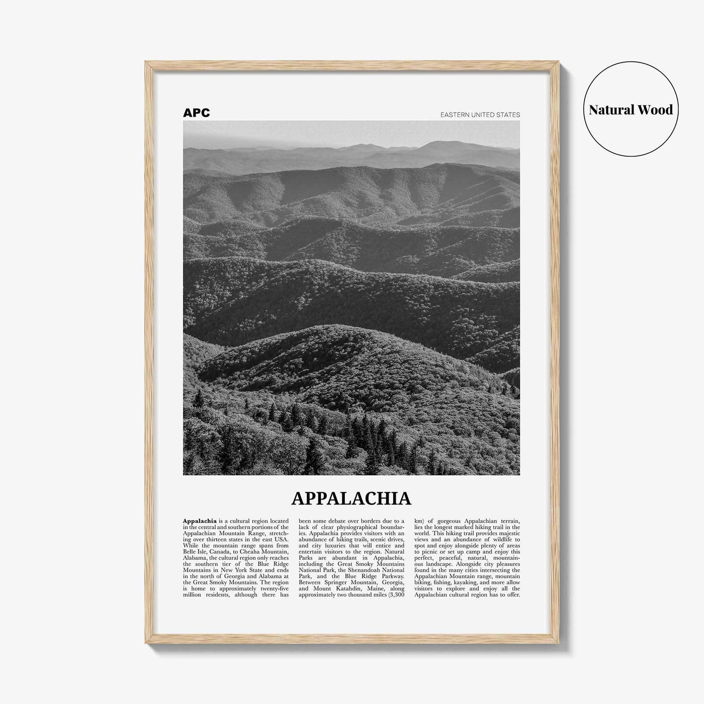 Appalachia Print Black and White, Appalachia Wall Art, Appalachia Poster, Appalachia Photo, Appalachia Map, Eastern United States