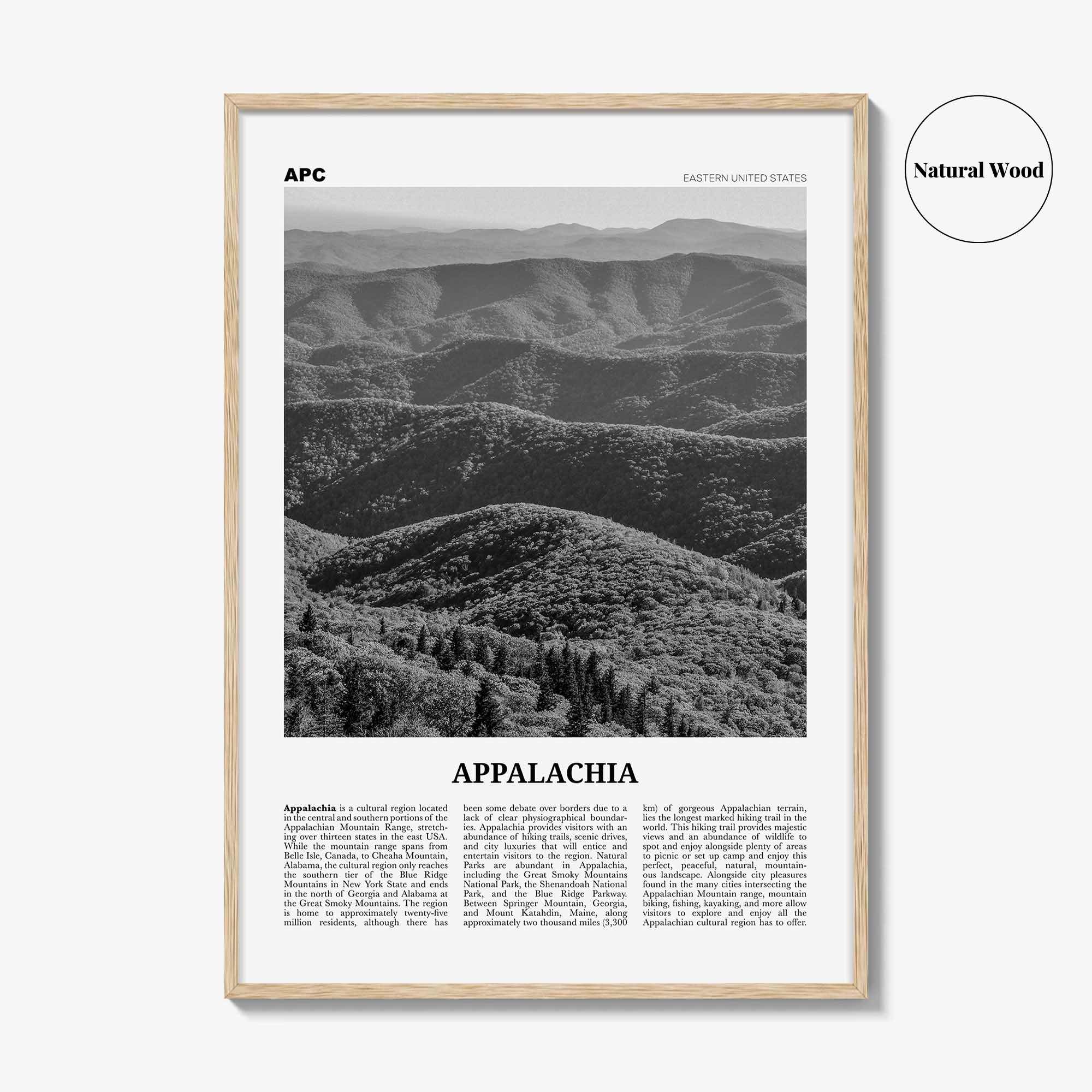 Appalachia Print Black and White, Appalachia Wall Art, Appalachia Poster, Appalachia Photo, Appalachia Map, Eastern United States