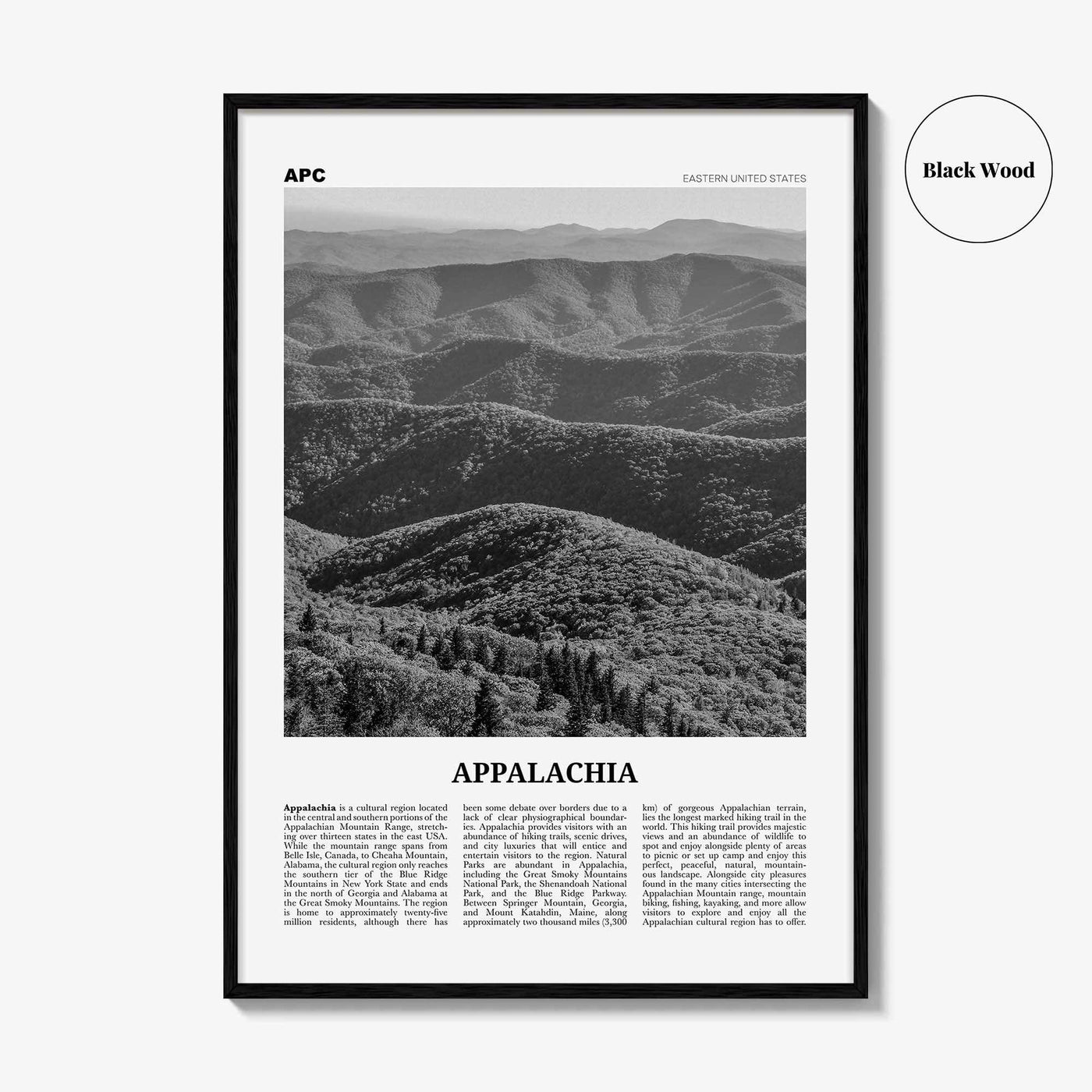 Appalachia Print Black and White, Appalachia Wall Art, Appalachia Poster, Appalachia Photo, Appalachia Map, Eastern United States