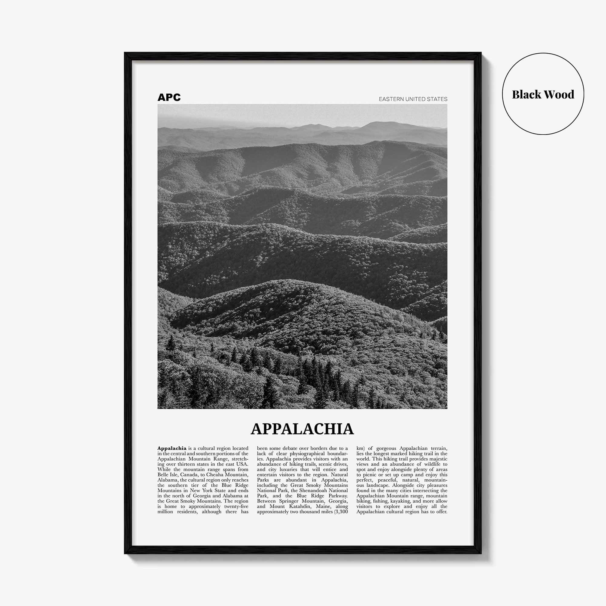 Appalachia Print Black and White, Appalachia Wall Art, Appalachia Poster, Appalachia Photo, Appalachia Map, Eastern United States