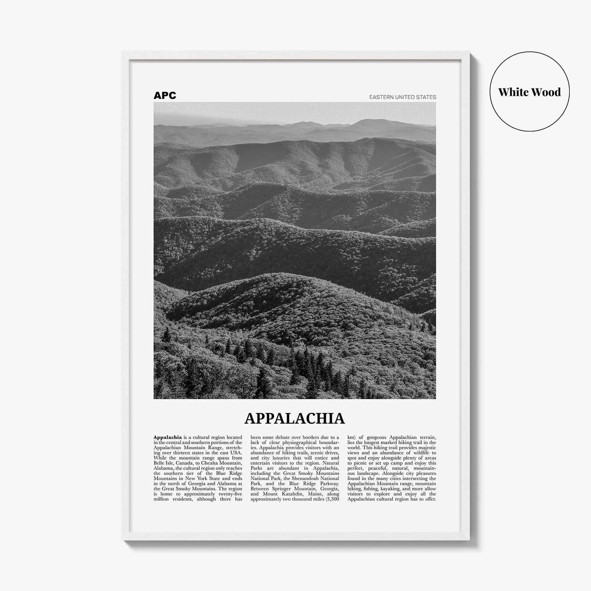 Appalachia Print Black and White, Appalachia Wall Art, Appalachia Poster, Appalachia Photo, Appalachia Map, Eastern United States