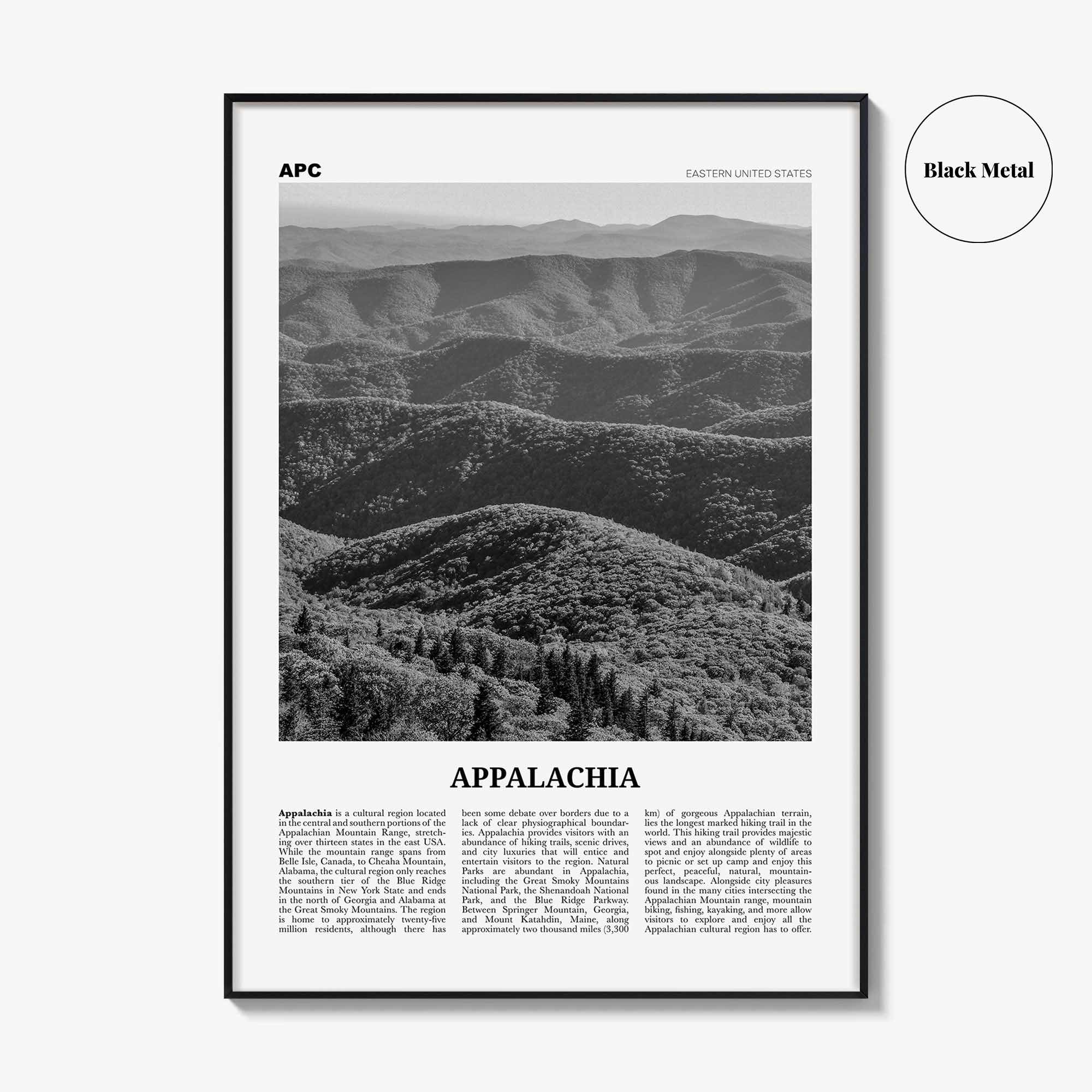 Appalachia Print Black and White, Appalachia Wall Art, Appalachia Poster, Appalachia Photo, Appalachia Map, Eastern United States