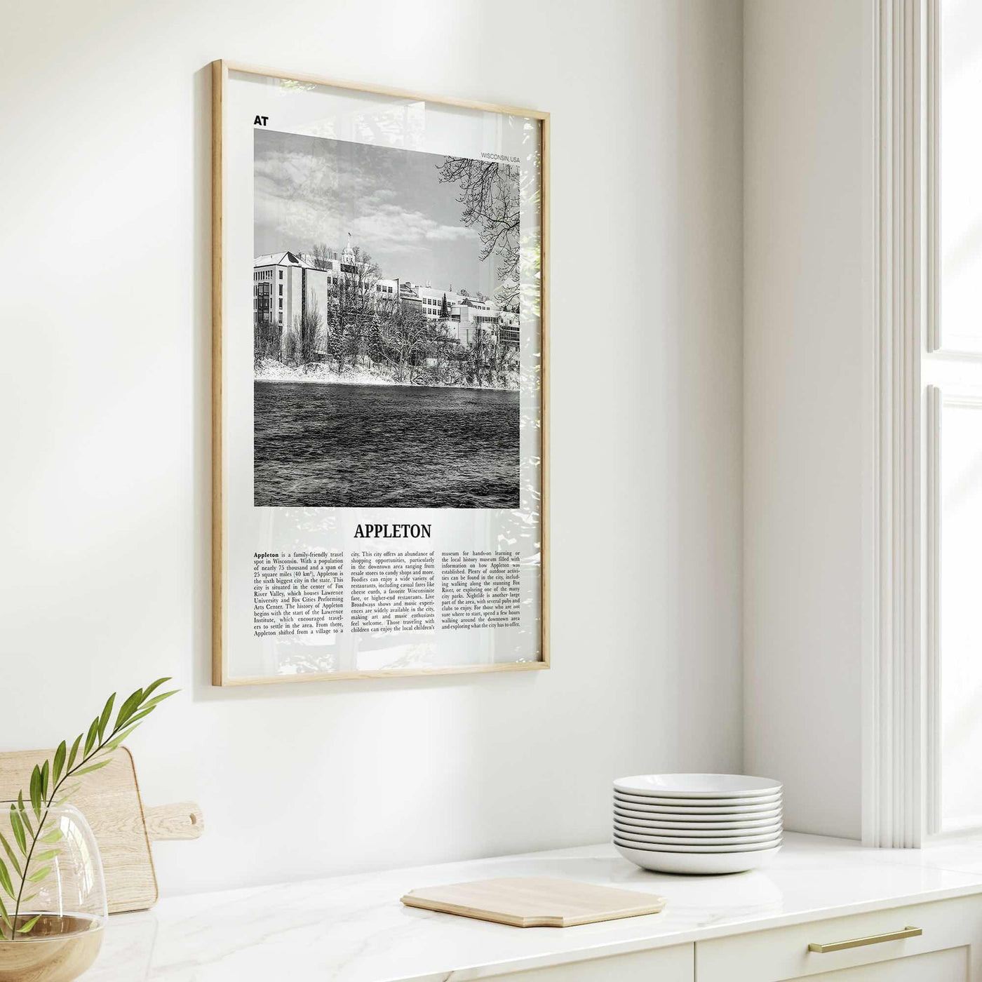 Appleton Print Black and White, Appleton Wall Art, Appleton Poster, Appleton Photo, Appleton Wall Décor, Appleton Map,  Wisconsin, USA