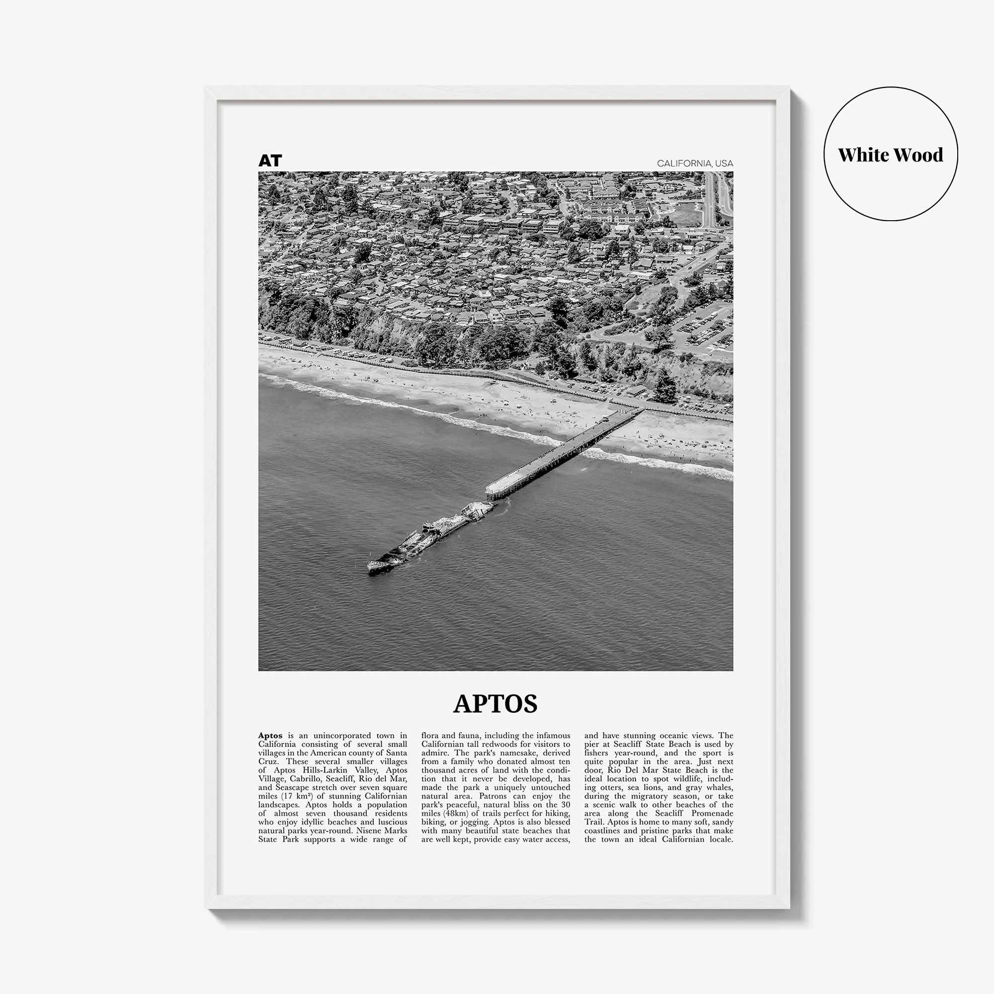Aptos Print Black and White, Aptos Wall Art, Aptos Poster, Aptos Photo, Aptos Map, Aptos Wall Decor, California, USA, United States