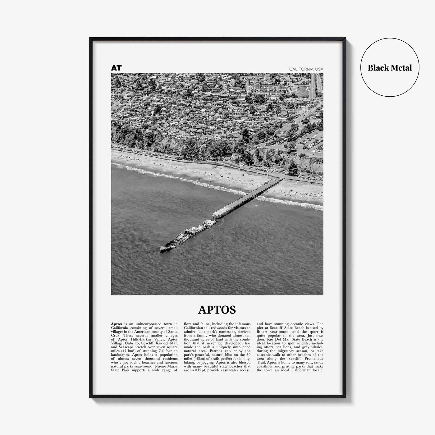 Aptos Print Black and White, Aptos Wall Art, Aptos Poster, Aptos Photo, Aptos Map, Aptos Wall Decor, California, USA, United States