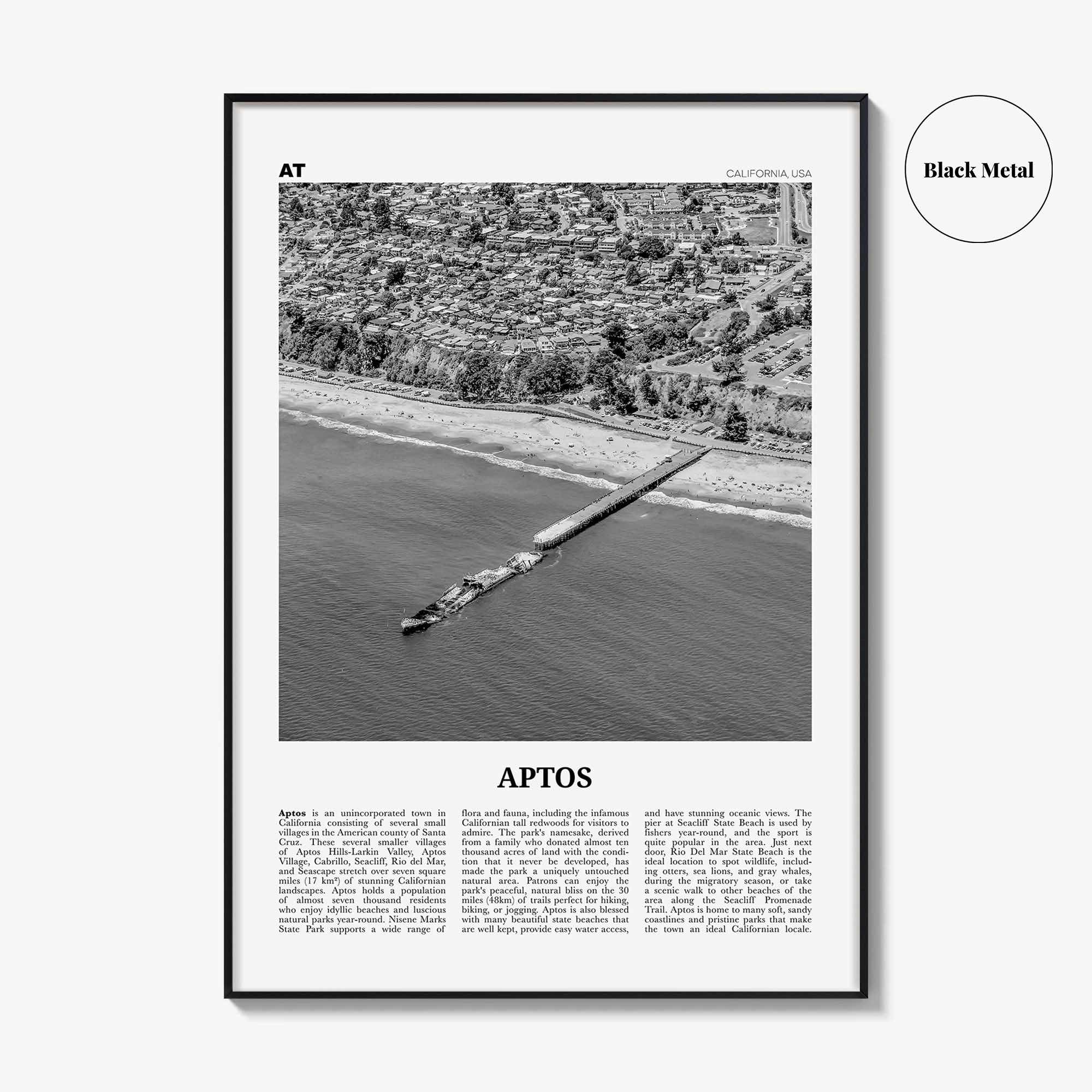 Aptos Print Black and White, Aptos Wall Art, Aptos Poster, Aptos Photo, Aptos Map, Aptos Wall Decor, California, USA, United States