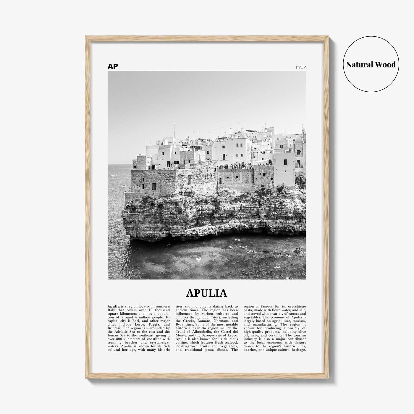 Apulia Print Black and White, Apulia Wall Art, Apulia Poster, Apulia Photo, Apulia Wall Décor, Apulia Map, Italy