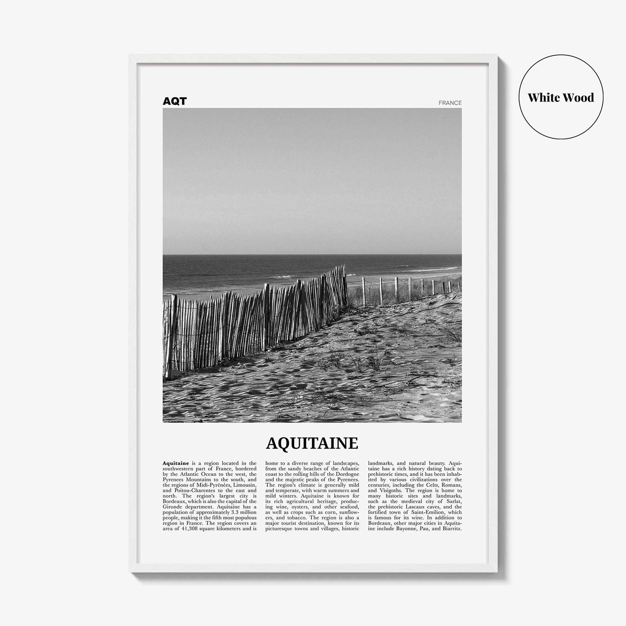Aquitaine Print Black and White, Aquitaine Wall Art, Aquitaine Poster, Aquitaine Photo, Aquitaine Wall Décor, Aquitaine Map, France