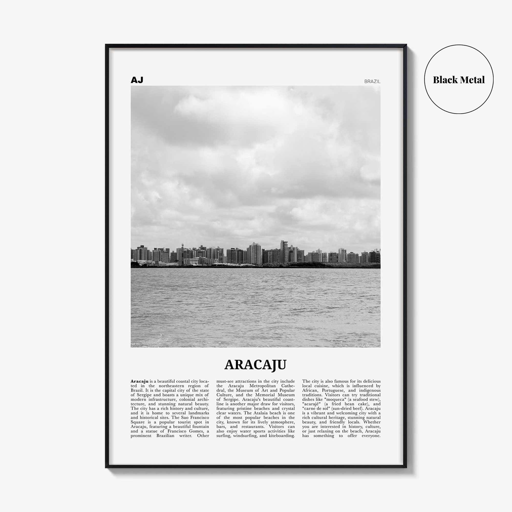 Aracaju Print Black and White, Aracaju Wall Art, Aracaju Poster, Aracaju Photo, Aracaju Wall Décor, Aracaju Map, Brazil