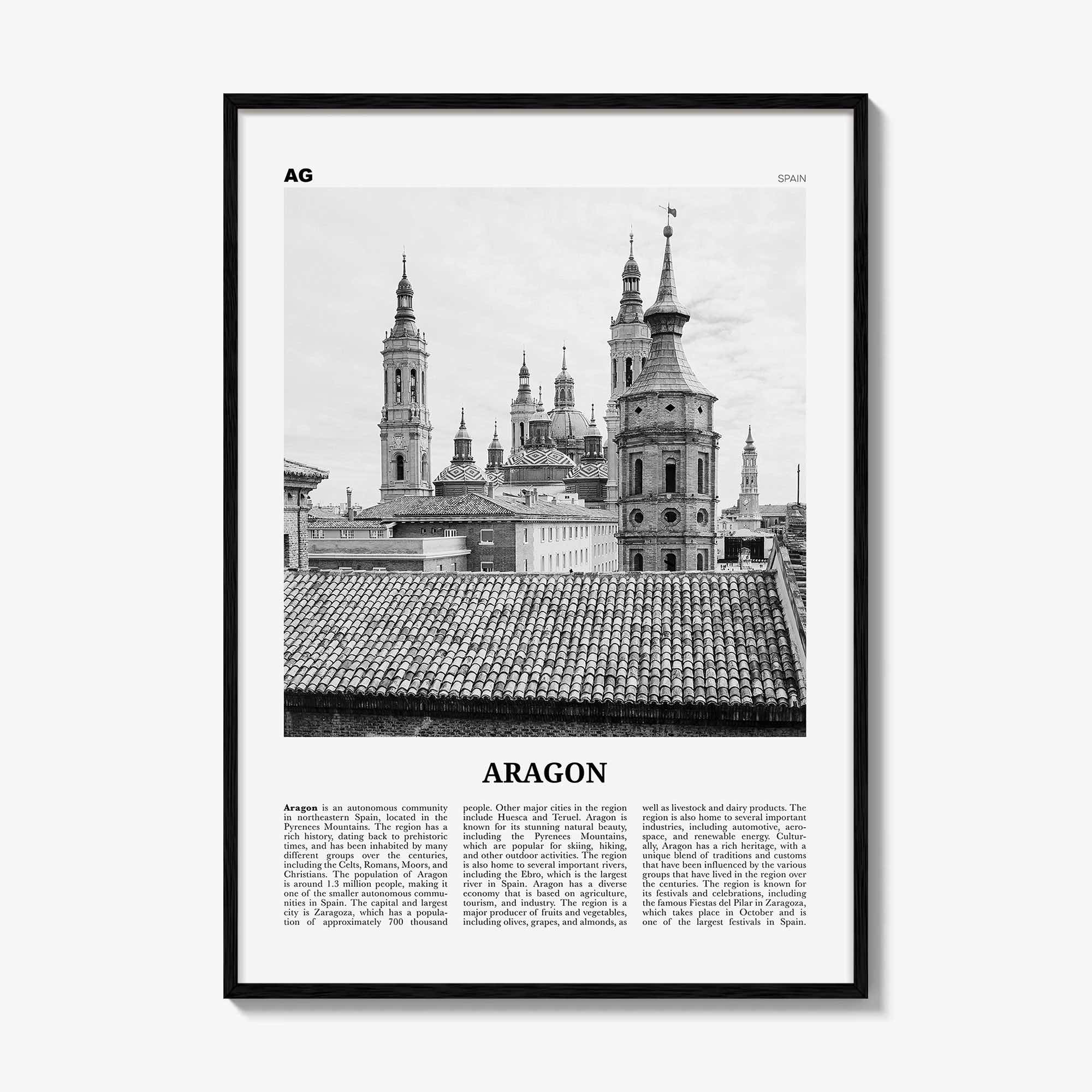 Aragon Print Black and White, Aragon Wall Art, Aragon Poster, Aragon Photo, Aragon Wall Décor, Aragon Map, Spain