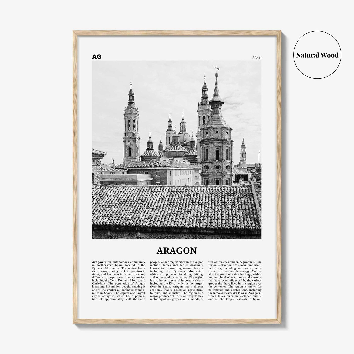 Aragon Print Black and White, Aragon Wall Art, Aragon Poster, Aragon Photo, Aragon Wall Décor, Aragon Map, Spain