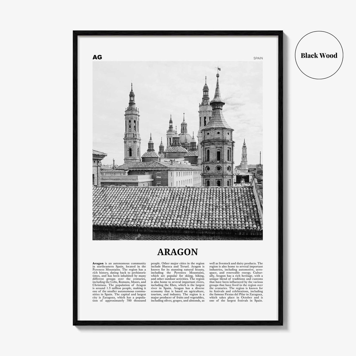 Aragon Print Black and White, Aragon Wall Art, Aragon Poster, Aragon Photo, Aragon Wall Décor, Aragon Map, Spain
