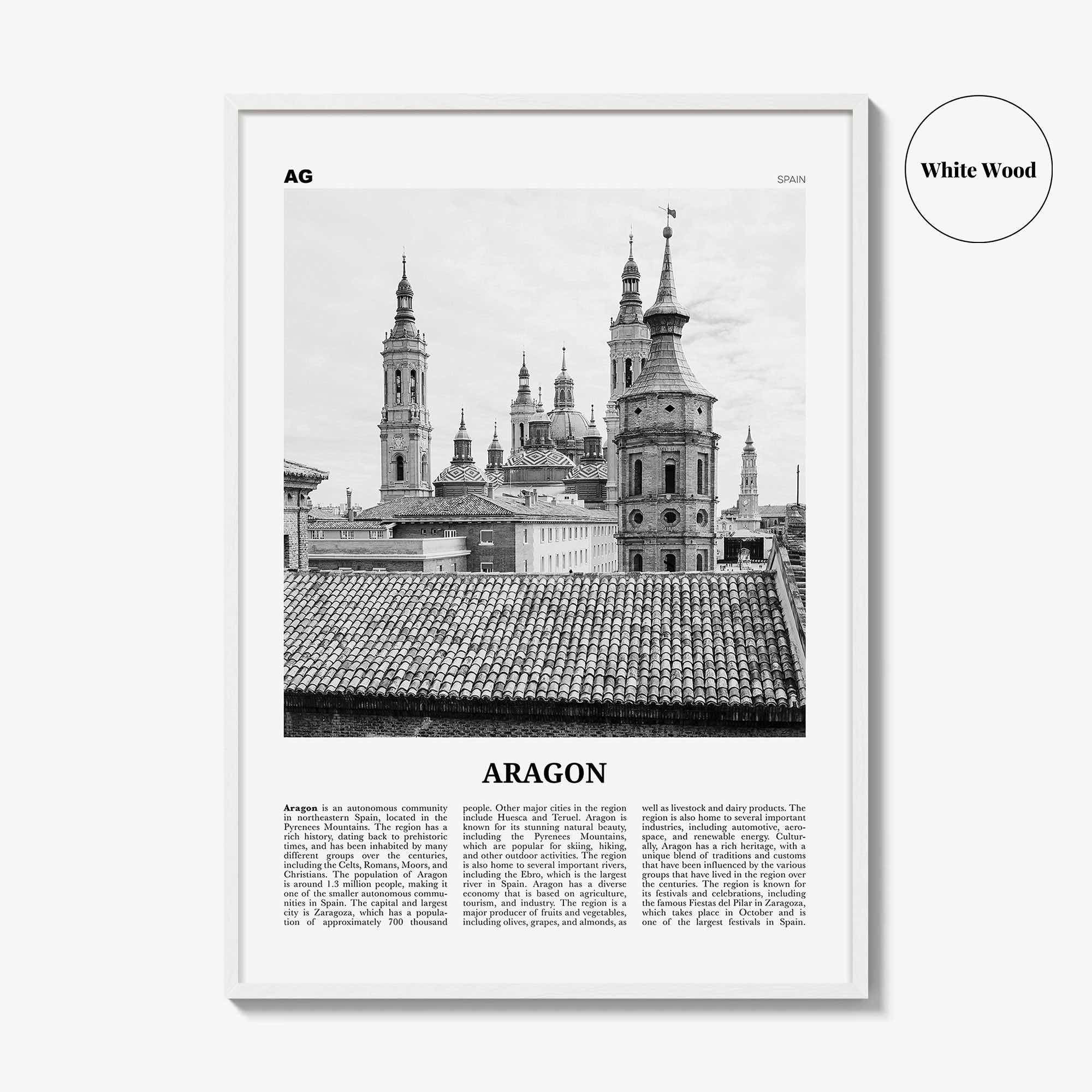 Aragon Print Black and White, Aragon Wall Art, Aragon Poster, Aragon Photo, Aragon Wall Décor, Aragon Map, Spain