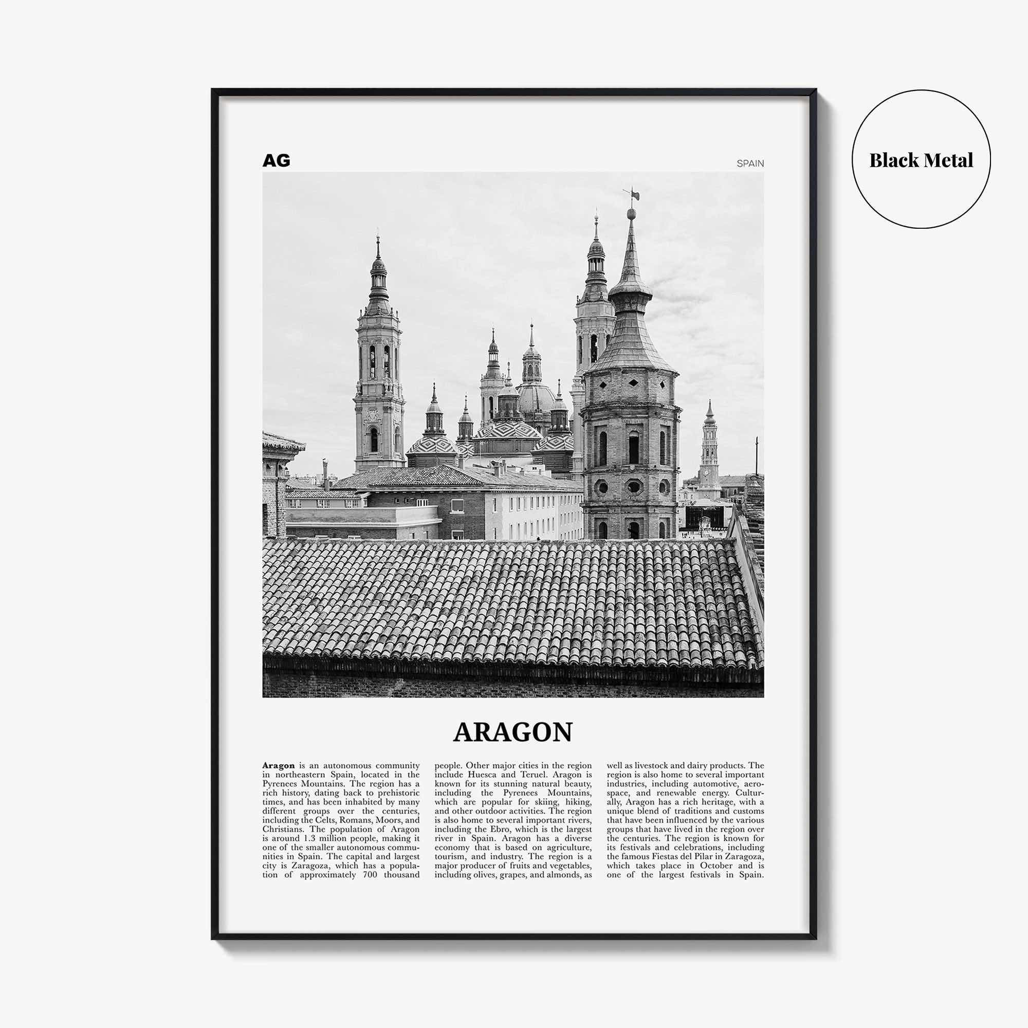 Aragon Print Black and White, Aragon Wall Art, Aragon Poster, Aragon Photo, Aragon Wall Décor, Aragon Map, Spain