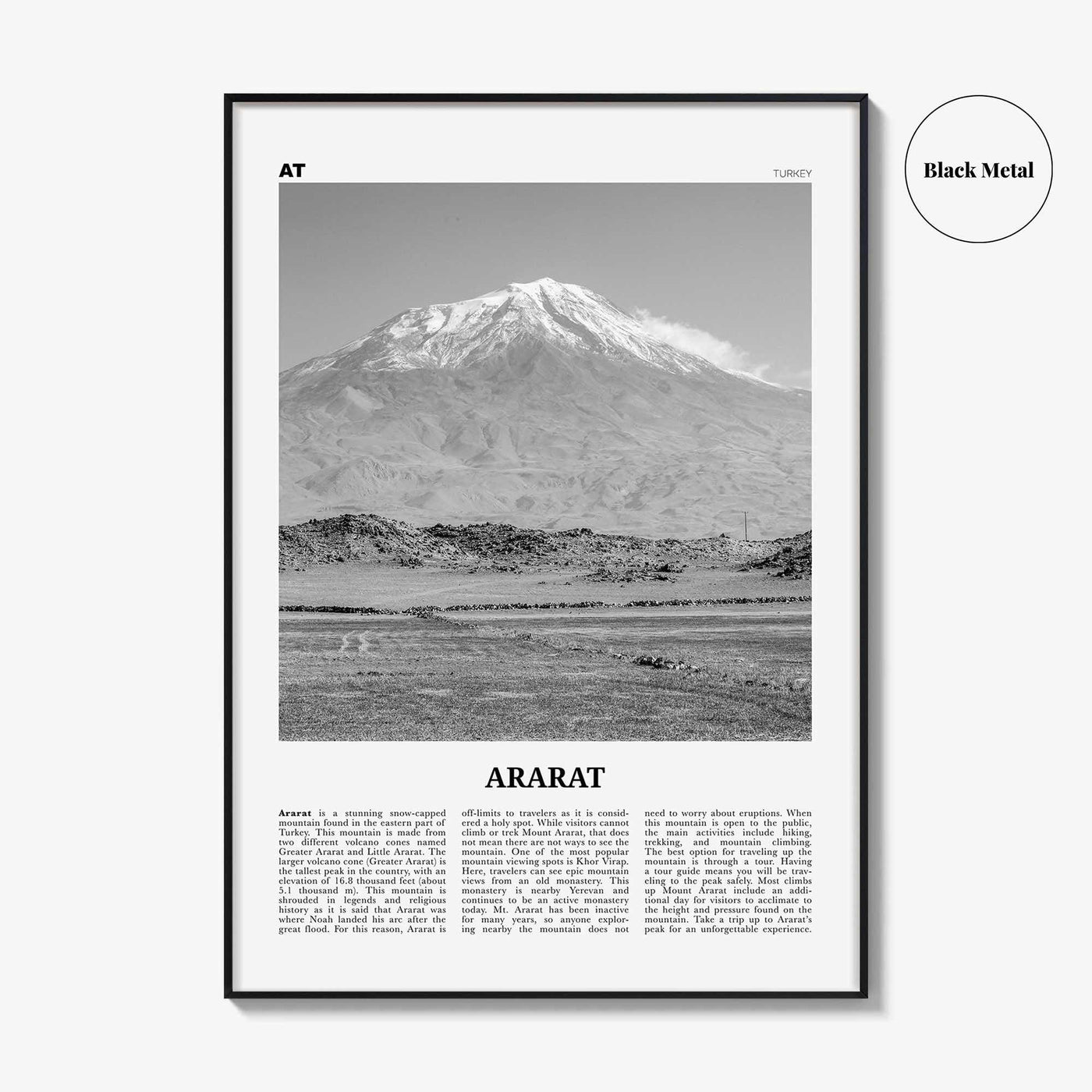 Ararat Print Black and White, Ararat Wall Art, Ararat Poster, Ararat Photo, Ararat Wall Décor, Ararat Map, Turkey