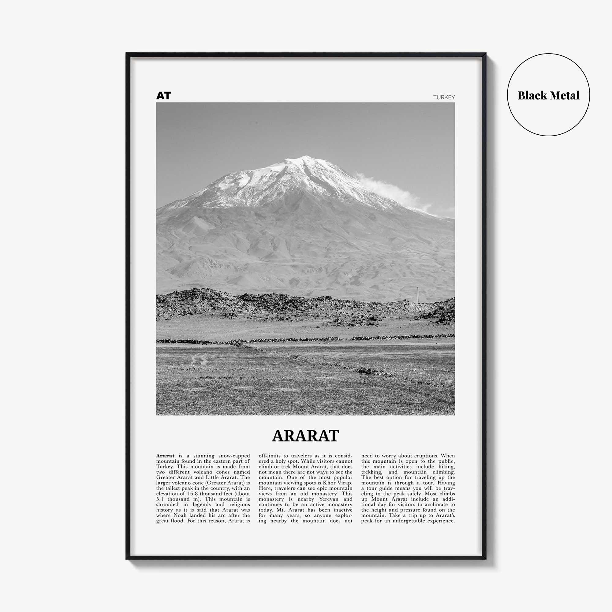 Ararat Print Black and White, Ararat Wall Art, Ararat Poster, Ararat Photo, Ararat Wall Décor, Ararat Map, Turkey