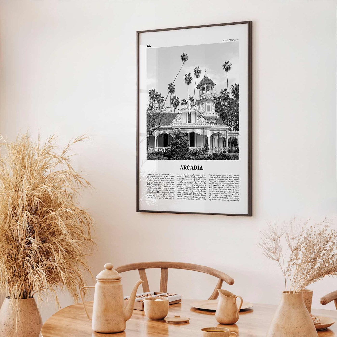 Arcadia Print Black and White, Arcadia Wall Art, Arcadia Poster, Arcadia Photo, Arcadia Map, California, USA, United States