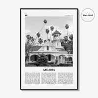 Arcadia Print Black and White, Arcadia Wall Art, Arcadia Poster, Arcadia Photo, Arcadia Map, California, USA, United States