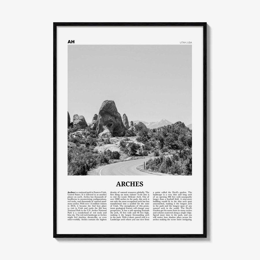 Arches National Park Print Black and White, Arches Wall Art, Arches Poster, Arches Photo, Utah, USA, United States, North America