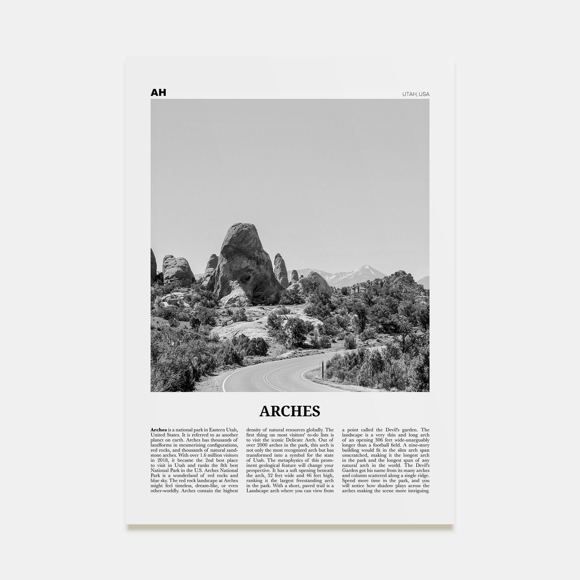Arches National Park Travel B&W Poster
