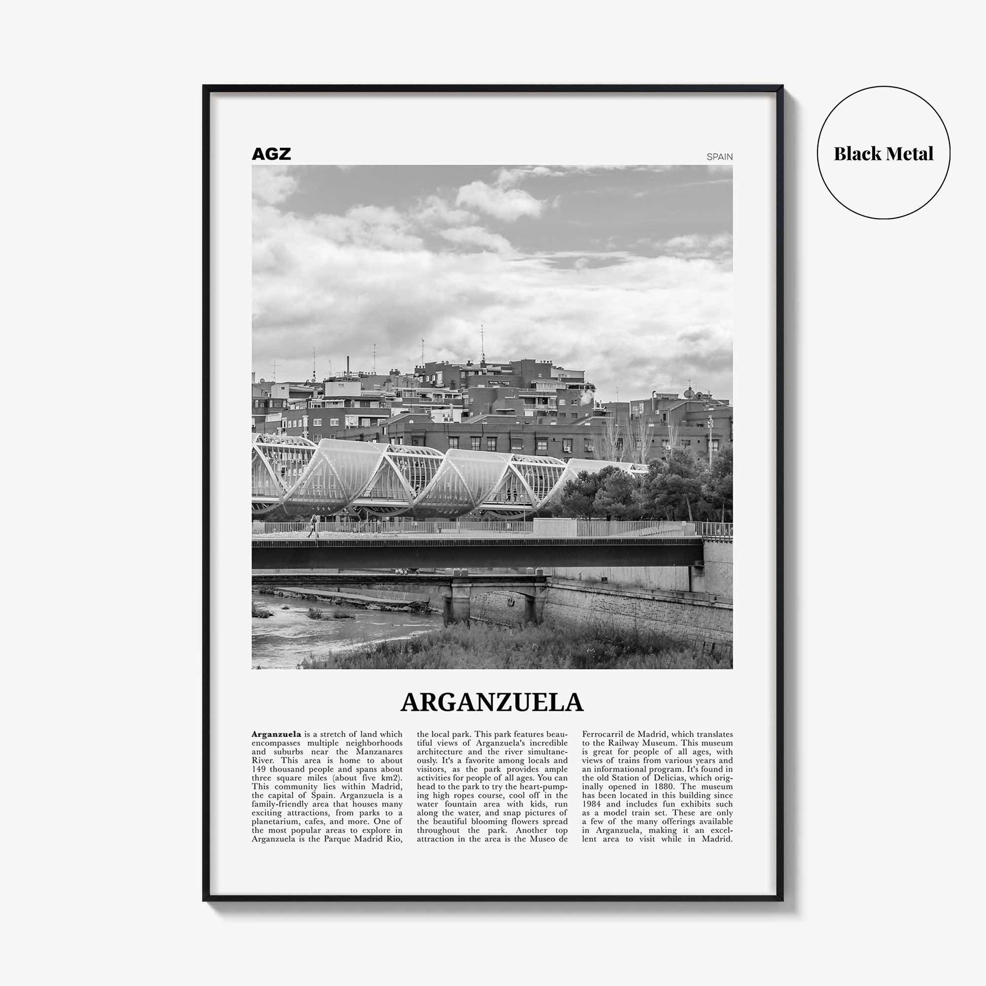 Arganzuela Print Black and White, Arganzuela Wall Art, Arganzuela Poster, Arganzuela Photo, Arganzuela Wall Décor, Arganzuela Map, Spain