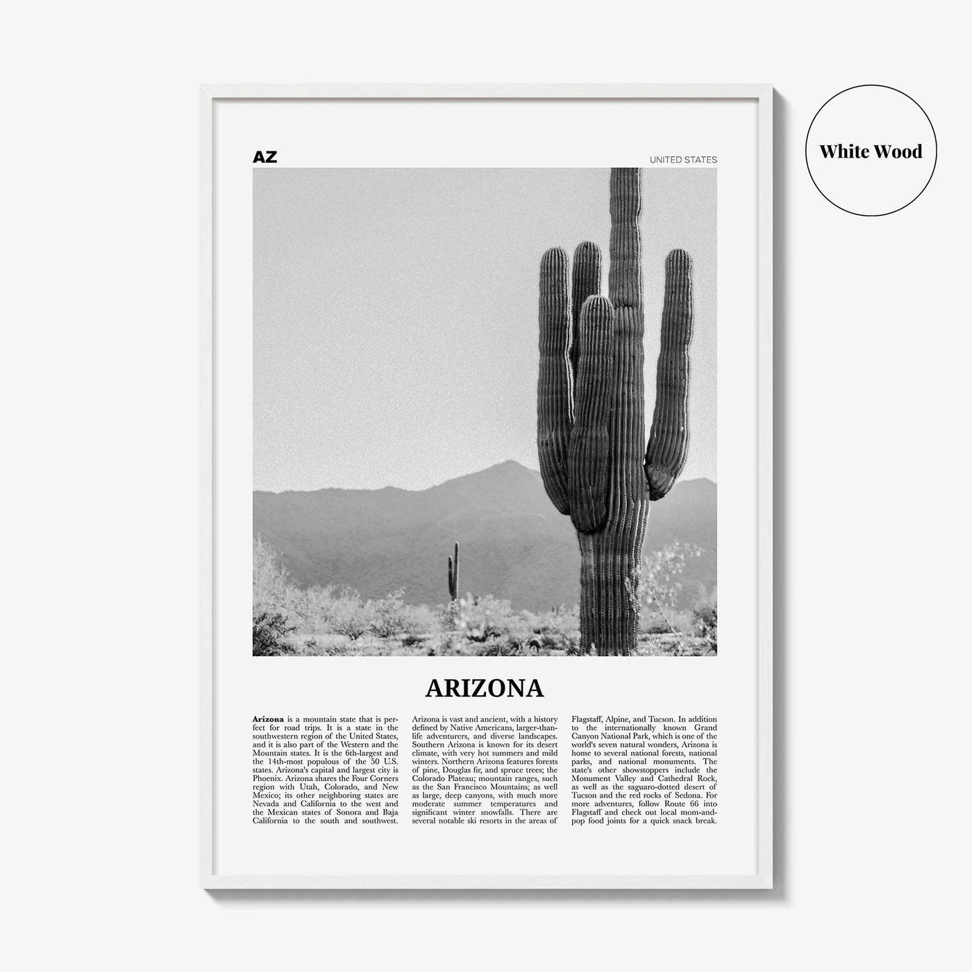 Arizona Print Black and White No 1, Arizona Wall Art, Arizona Poster, Arizona Photo, Arizona Wall Decor, USA, United States, North America