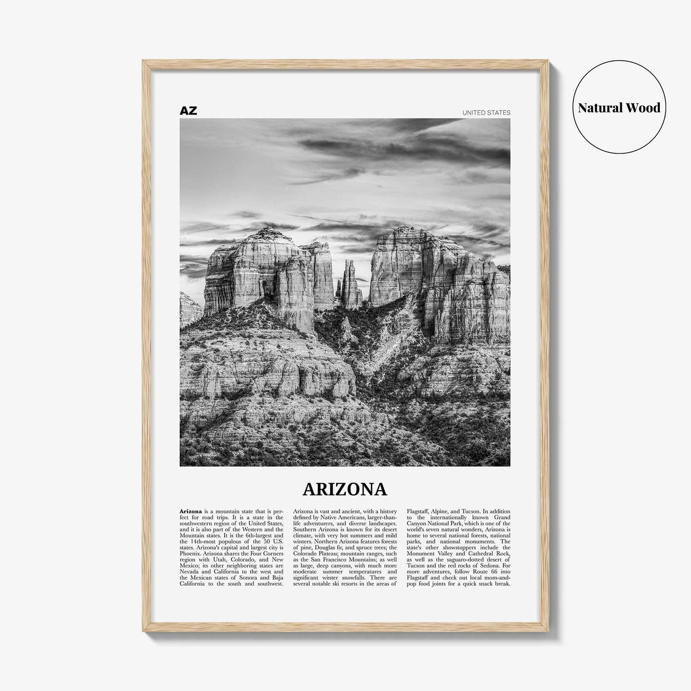 Arizona Print Black and White No 3, Arizona Wall Art, Arizona Poster, Arizona Photo, Arizona Wall Décor, Arizona Map, United States