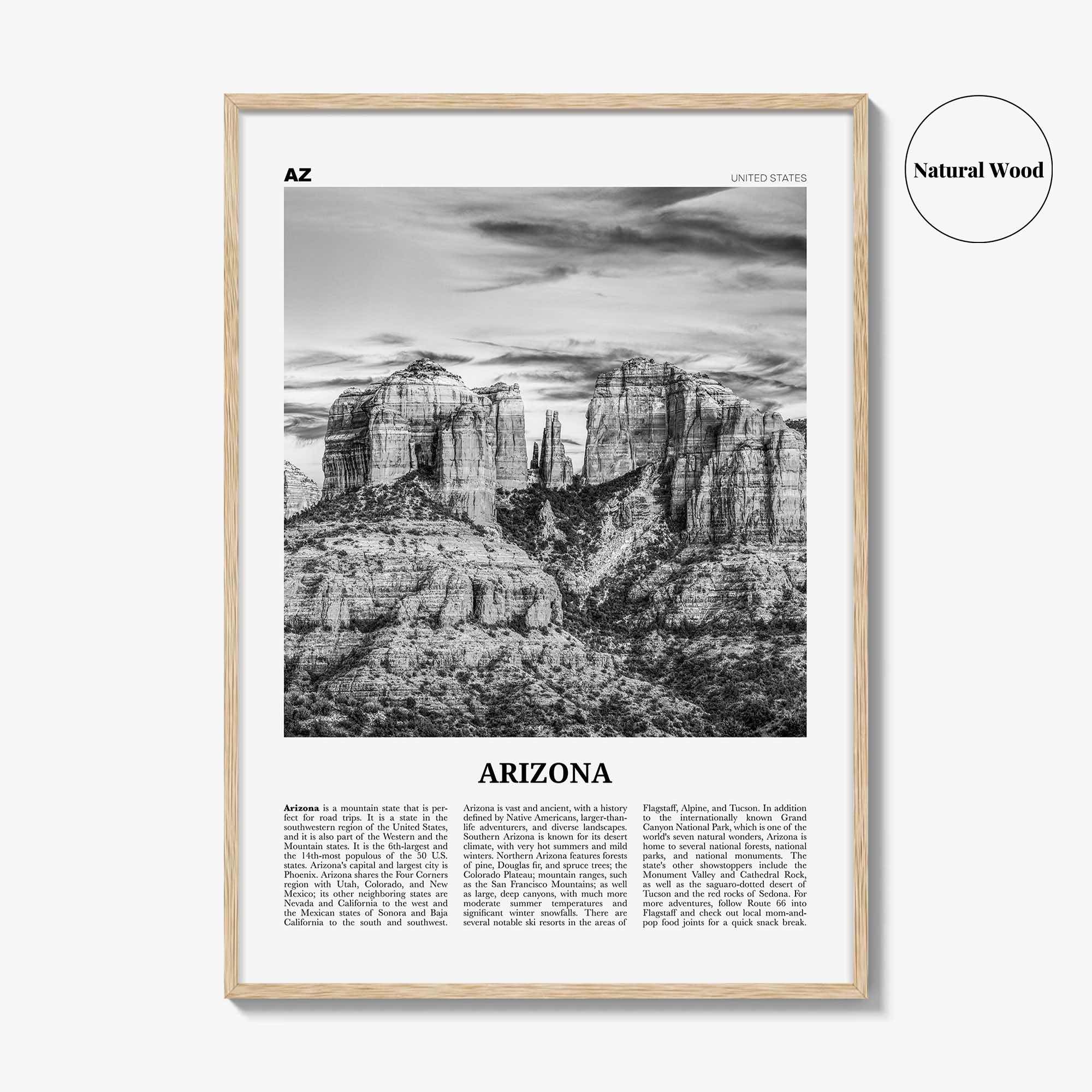 Arizona Print Black and White No 3, Arizona Wall Art, Arizona Poster, Arizona Photo, Arizona Wall Décor, Arizona Map, United States
