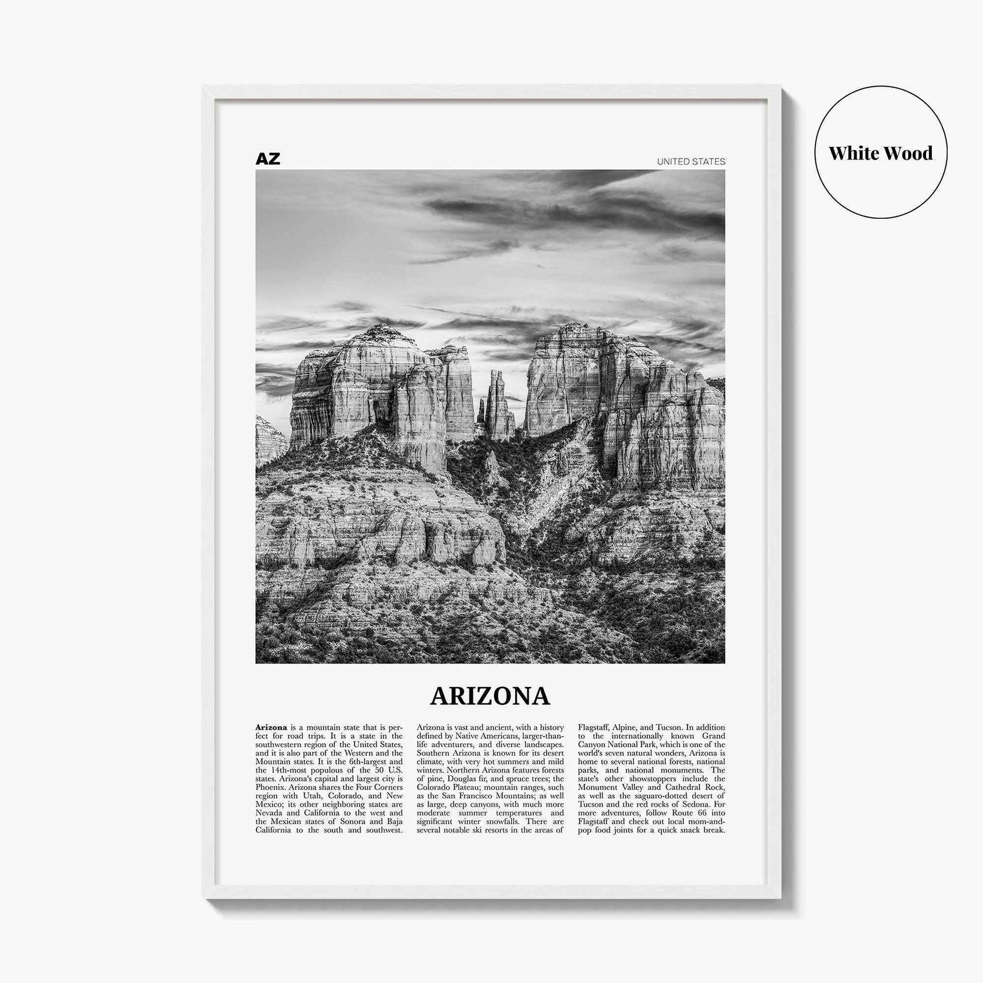 Arizona Print Black and White No 3, Arizona Wall Art, Arizona Poster, Arizona Photo, Arizona Wall Décor, Arizona Map, United States