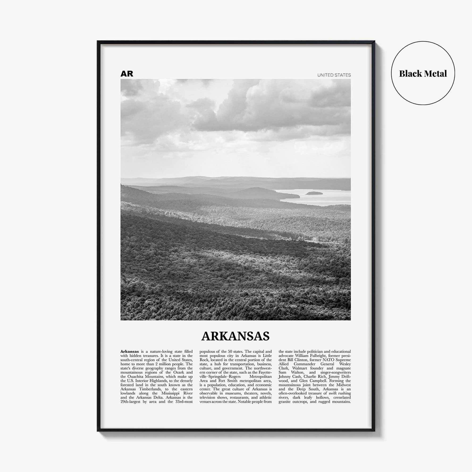 Arkansas Print Black and White No 2, Arkansas Wall Art, Arkansas Poster, Arkansas Photo, Arkansas Wall Decor, USA, United States