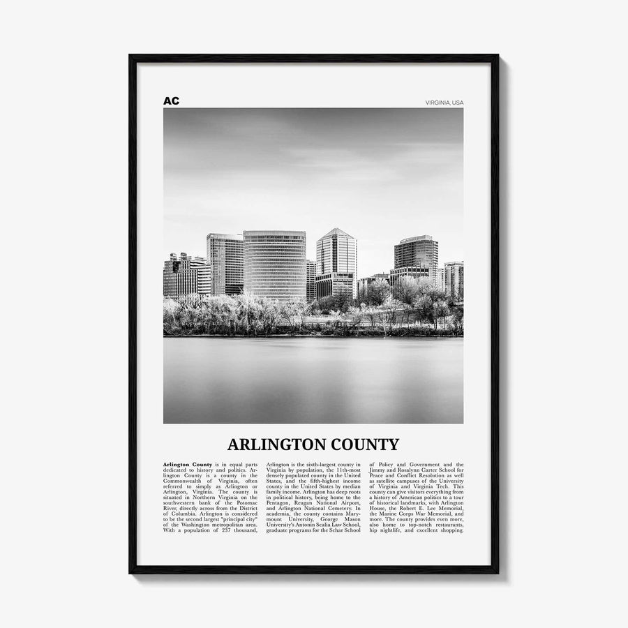 Arlington County Print Black and White Virginia No 1, Arlington County Wall Art, Arlington County Poster, Virginia, USA, United States