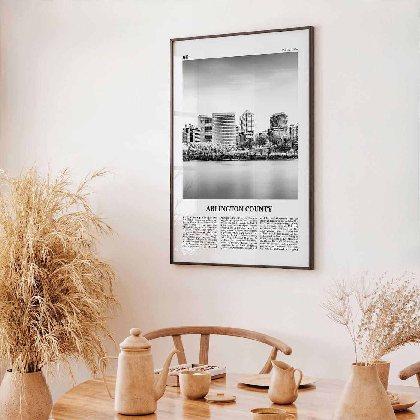 Arlington County Print Black and White Virginia No 1, Arlington County Wall Art, Arlington County Poster, Virginia, USA, United States