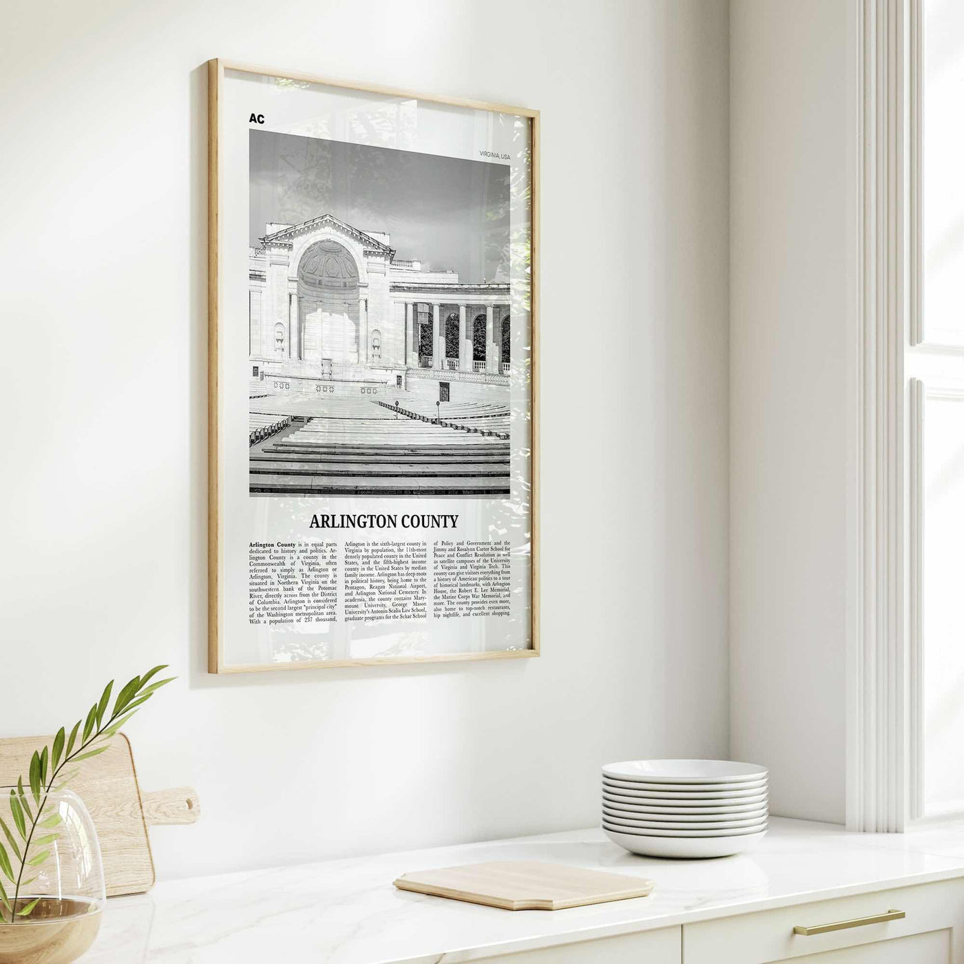 Arlington County Print Black and White Virginia No 2, Arlington County Wall Art, Arlington County Poster, Virginia, USA, United States