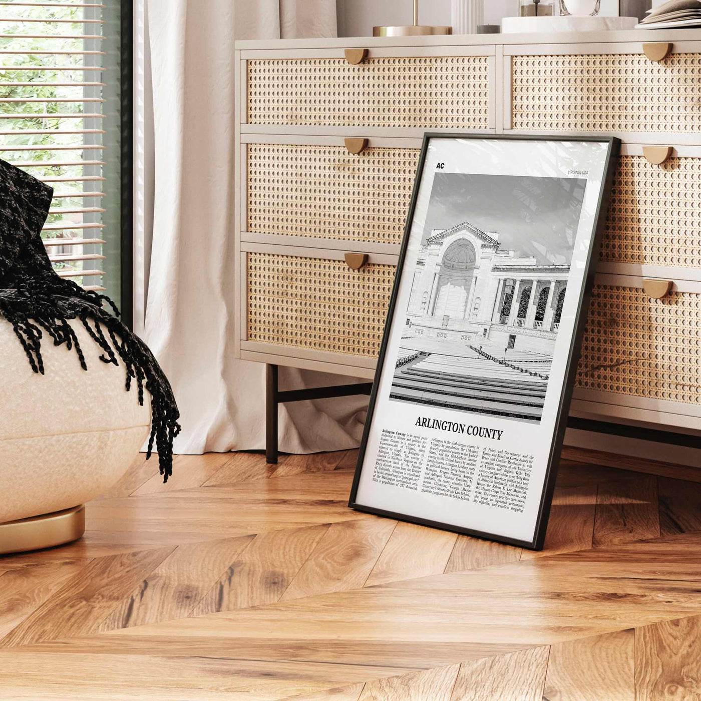 Arlington County Print Black and White Virginia No 2, Arlington County Wall Art, Arlington County Poster, Virginia, USA, United States