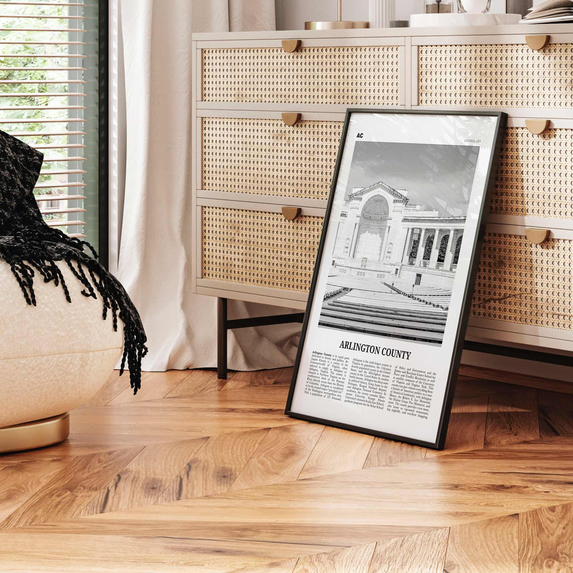 Arlington County Print Black and White Virginia No 2, Arlington County Wall Art, Arlington County Poster, Virginia, USA, United States